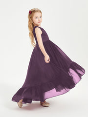 Cascading Skirt Boho Dresses for Junior Bridesmaids Plum