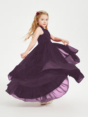 Cascading Skirt Boho Dresses for Junior Bridesmaids Plum