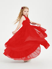 Cascading Skirt Boho Dresses for Junior Bridesmaids Red
