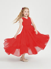 Cascading Skirt Boho Dresses for Junior Bridesmaids Red