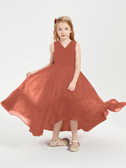 Cascading Skirt Boho Dresses for Junior Bridesmaids Rust