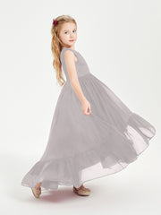 Cascading Skirt Boho Dresses for Junior Bridesmaids Silver