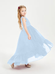 Cascading Skirt Boho Dresses for Junior Bridesmaids Sky Blue