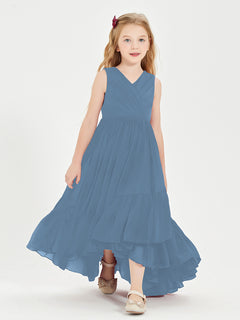 Cascading Skirt Boho Dresses for Junior Bridesmaids Slate Blue