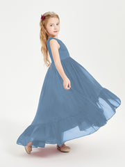 Cascading Skirt Boho Dresses for Junior Bridesmaids Slate Blue