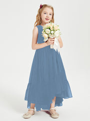 Cascading Skirt Boho Dresses for Junior Bridesmaids Slate Blue