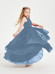 Cascading Skirt Boho Dresses for Junior Bridesmaids Slate Blue