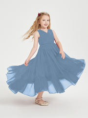 Cascading Skirt Boho Dresses for Junior Bridesmaids Slate Blue