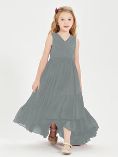 Cascading Skirt Boho Dresses for Junior Bridesmaids Steel Grey