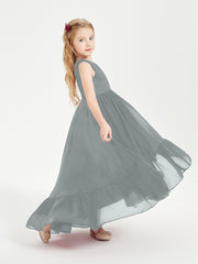 Cascading Skirt Boho Dresses for Junior Bridesmaids Steel Grey