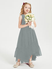 Cascading Skirt Boho Dresses for Junior Bridesmaids Steel Grey