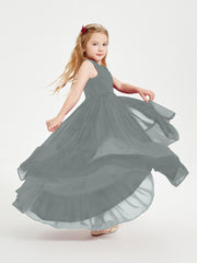 Cascading Skirt Boho Dresses for Junior Bridesmaids Steel Grey