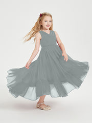 Cascading Skirt Boho Dresses for Junior Bridesmaids Steel Grey