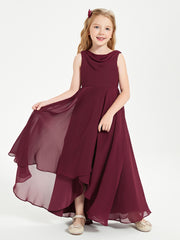 Modern Asymmetrical Cowl Neck Junior Bridesmaid Dresses Cabernet