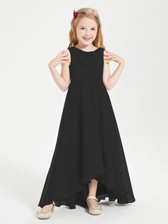 Modern Asymmetrical Cowl Neck Junior Bridesmaid Dresses Black