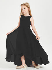 Modern Asymmetrical Cowl Neck Junior Bridesmaid Dresses Black