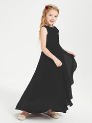 Modern Asymmetrical Cowl Neck Junior Bridesmaid Dresses Black