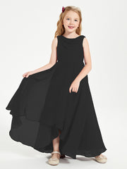 Modern Asymmetrical Cowl Neck Junior Bridesmaid Dresses Black