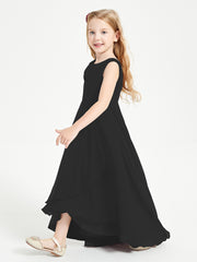 Modern Asymmetrical Cowl Neck Junior Bridesmaid Dresses Black