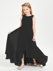 Modern Asymmetrical Cowl Neck Junior Bridesmaid Dresses Black