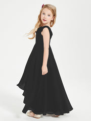 Modern Asymmetrical Cowl Neck Junior Bridesmaid Dresses Black