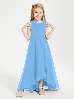 Modern Asymmetrical Cowl Neck Junior Bridesmaid Dresses Blue