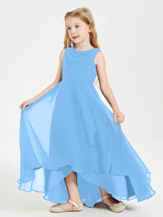 Modern Asymmetrical Cowl Neck Junior Bridesmaid Dresses Blue