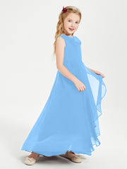 Modern Asymmetrical Cowl Neck Junior Bridesmaid Dresses Blue