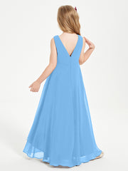 Modern Asymmetrical Cowl Neck Junior Bridesmaid Dresses Blue