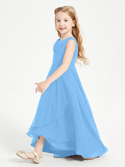 Modern Asymmetrical Cowl Neck Junior Bridesmaid Dresses Blue