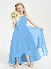 Modern Asymmetrical Cowl Neck Junior Bridesmaid Dresses Blue
