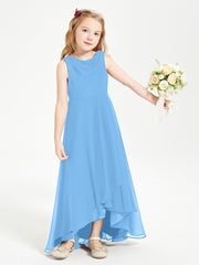 Modern Asymmetrical Cowl Neck Junior Bridesmaid Dresses Blue
