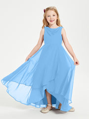 Modern Asymmetrical Cowl Neck Junior Bridesmaid Dresses Blue