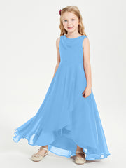 Modern Asymmetrical Cowl Neck Junior Bridesmaid Dresses Blue
