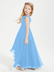 Modern Asymmetrical Cowl Neck Junior Bridesmaid Dresses Blue