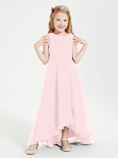 Modern Asymmetrical Cowl Neck Junior Bridesmaid Dresses Blushing Pink