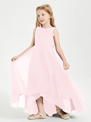 Modern Asymmetrical Cowl Neck Junior Bridesmaid Dresses Blushing Pink