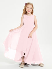 Modern Asymmetrical Cowl Neck Junior Bridesmaid Dresses Blushing Pink