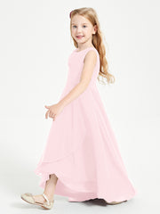 Modern Asymmetrical Cowl Neck Junior Bridesmaid Dresses Blushing Pink