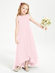 Modern Asymmetrical Cowl Neck Junior Bridesmaid Dresses Blushing Pink