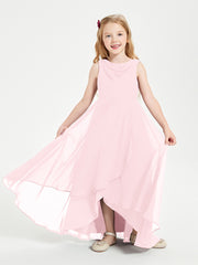 Modern Asymmetrical Cowl Neck Junior Bridesmaid Dresses Blushing Pink