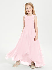 Modern Asymmetrical Cowl Neck Junior Bridesmaid Dresses Blushing Pink