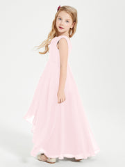 Modern Asymmetrical Cowl Neck Junior Bridesmaid Dresses Blushing Pink