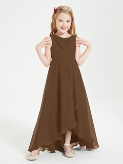 Modern Asymmetrical Cowl Neck Junior Bridesmaid Dresses Brown