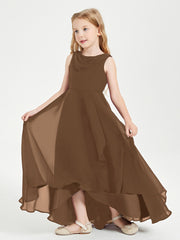 Modern Asymmetrical Cowl Neck Junior Bridesmaid Dresses Brown