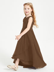 Modern Asymmetrical Cowl Neck Junior Bridesmaid Dresses Brown