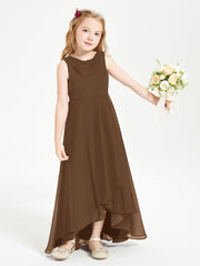 Modern Asymmetrical Cowl Neck Junior Bridesmaid Dresses Brown