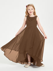 Modern Asymmetrical Cowl Neck Junior Bridesmaid Dresses Brown