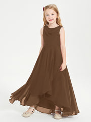 Modern Asymmetrical Cowl Neck Junior Bridesmaid Dresses Brown