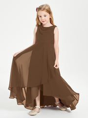 Modern Asymmetrical Cowl Neck Junior Bridesmaid Dresses Brown
